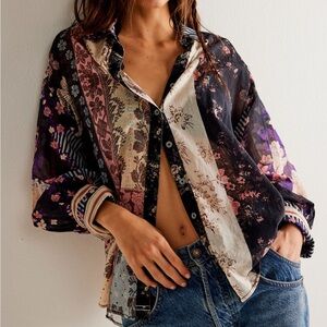 Free People We the Free Flower Patch button down top